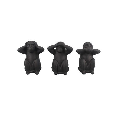 Set 3 Scimmiette Decorative "Non Vedo, Non Sento, Non Parlo" in Ceramica Nera