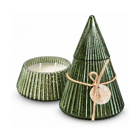 saint joy candela profumata in vetro decorato a forma di sfera o albero fragranze pino cannella e vaniglia contenitore riutilizzabile ean 8056819080391
