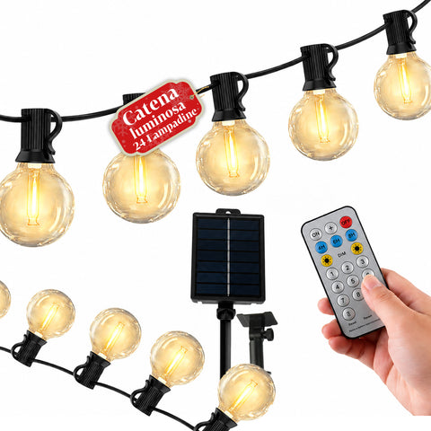 Zewnętrzny łańcuch solarny 15 m z 24 żarówkami LED G40