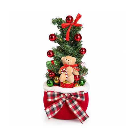 Decorazione Natalizia Luminosa a Sacco 50 cm con Albero, Orsacchiotto e Musica