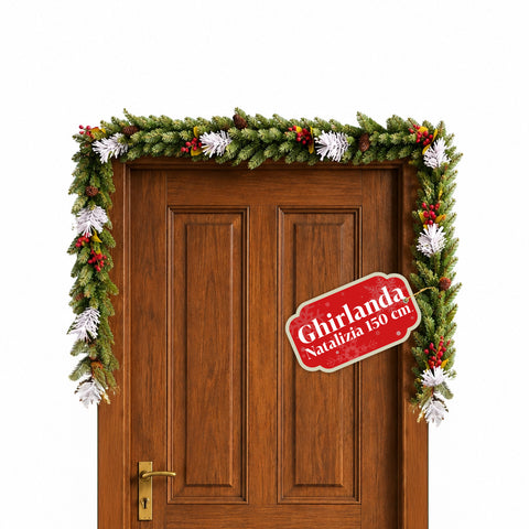 saint joy festone natalizio 150 cm con pigne e bacche rosse rami modellabili ean 8050043127976