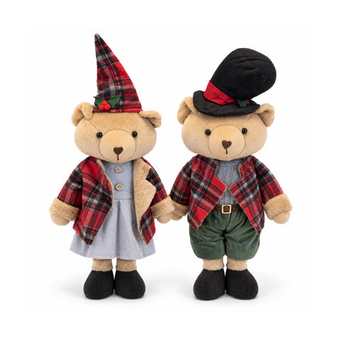 saint joy orso natalizio decorativo 85 cm peluche da arredo con cappello e abito scozzese base stabile rosso o marrone tartan ean 8056819080360