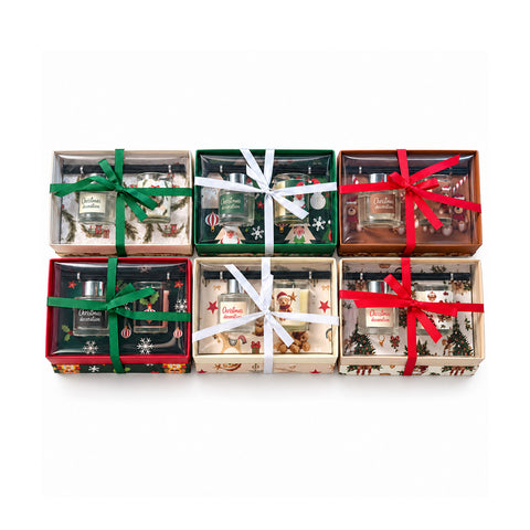 Set Profumatore per Ambienti con Diffusore a Bastoncini e Candela Profumata, Fragranze Natalizie, Cofanetto Regalo di Natale