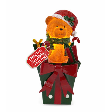 saint joy teddy beargift orsetto natalizio luminoso in scatola regalo luce led calda dimensioni 15x15x255 cm alimentazione a batterie ean 8050043127839