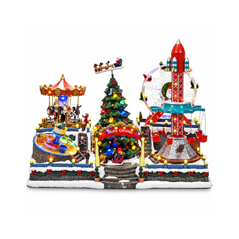 Jasna i muzyczna wioska bożonarodzeniowa Luna Park z karuzelami, wys. 54 cm