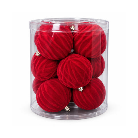 Set 12 Palline di Natale Vellutate 8 cm in Tre Trame