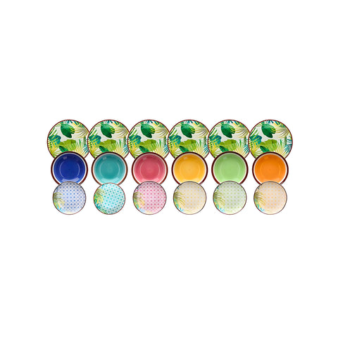 Set Piatti 18 Pezzi Porcellana Tropicale – Lavabile, Microonde e Forno