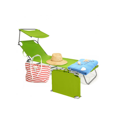 Lettino da sole con parasole e schienale regolabile 188x55cm, accessori spiaggia inclusi: borsa, cappello e telo per relax completo