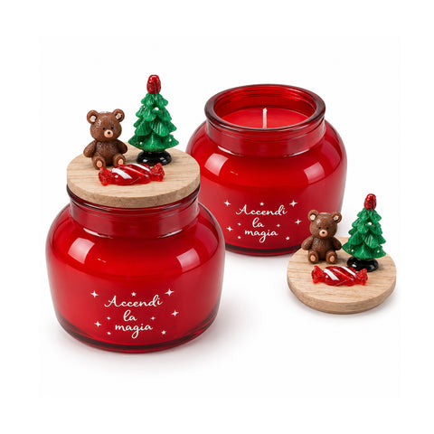 saint joy candela profumata in vetro decorato a forma di sfera o albero fragranze pino cannella e vaniglia contenitore riutilizzabile ean 8056819080452