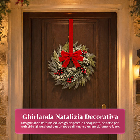 saint joy ghirlanda natalizia a38 cm con fiocco rosso e bacche effetto neve ean 8050043128546