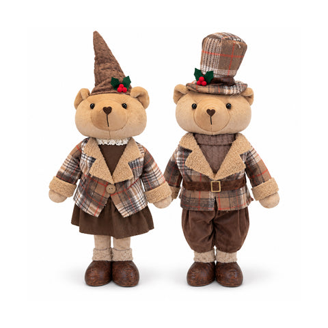 saint joy orso natalizio decorativo 85 cm peluche da arredo con cappello e abito scozzese base stabile rosso o marrone tartan ean 8056819080360
