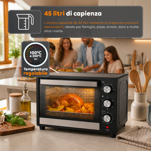 wintem forno elettrico da banco 45 litri ventilato con timer e doppio vetro 1800w con accessori ean 8056819078572