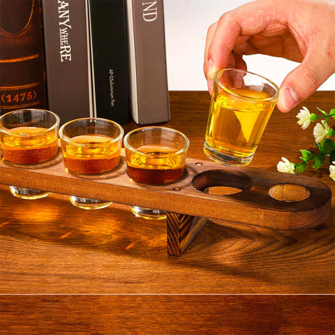 oem porta bicchierini chupitos in legno con 6 shot glass da 40ml 45 cm ean 4029811318032