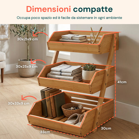 avilia home organizer multiuso in legno di bambu a 3 ripiani per cucina e bagno struttura traspirante 30x33x41 cm portata 8kg ean 8052879011283