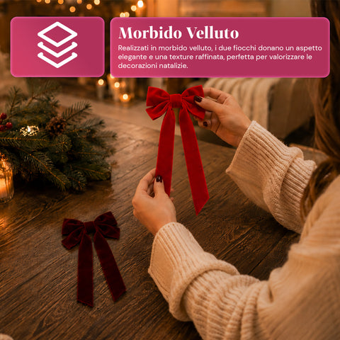 saint joy fiocchi per albero di natale in velluto set 2 bordeaux e rosso ean 8050043127990