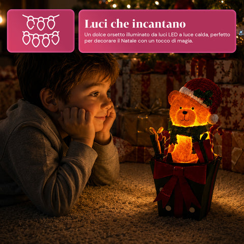 saint joy teddy beargift orsetto natalizio luminoso in scatola regalo luce led calda dimensioni 15x15x255 cm alimentazione a batterie ean 8050043127839