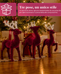 saint joy renne natalizie in velluto rosso set 3 pezzi decorazione da tavolo ean 8050043128300