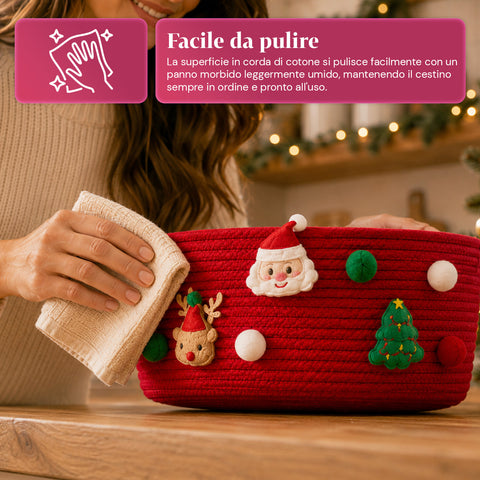saint joy cestino natalizio in corda di cotone rosso 30x20x12 cm con manici ean 8050043128102