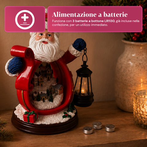 saint joy statuina babbo natale con villaggio e lanterna in resina 16x19 cm ean 8050043128010