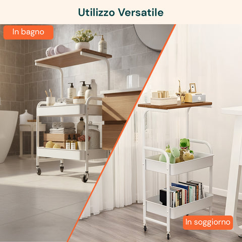 avilia carrello portaoggetti in metallo con mensola in legno e ruote ean 8056819053388