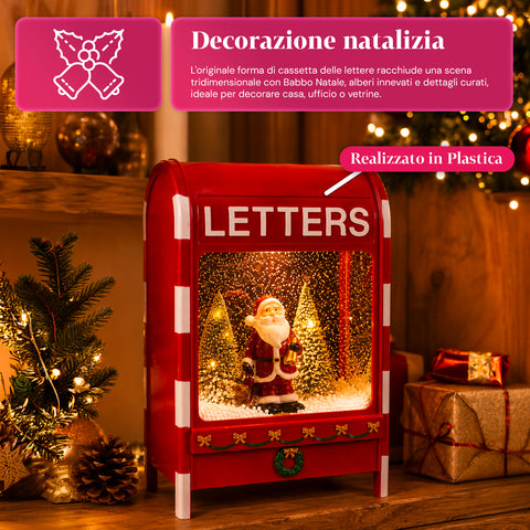 saint joy cassetta postale natalizia luminosa con effetto neve musica e luci led decorazione babbo natale in plastica 24x15x37 cm a batterie o usb ean 8050043127891