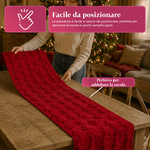 saint joy runner natalizio 33x180 cm con alberi in rilievo rosso o verde ean 8050043128317