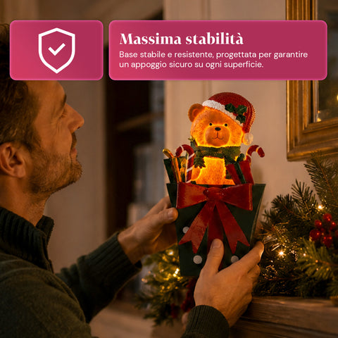 saint joy teddy beargift orsetto natalizio luminoso in scatola regalo luce led calda dimensioni 15x15x255 cm alimentazione a batterie ean 8050043127839