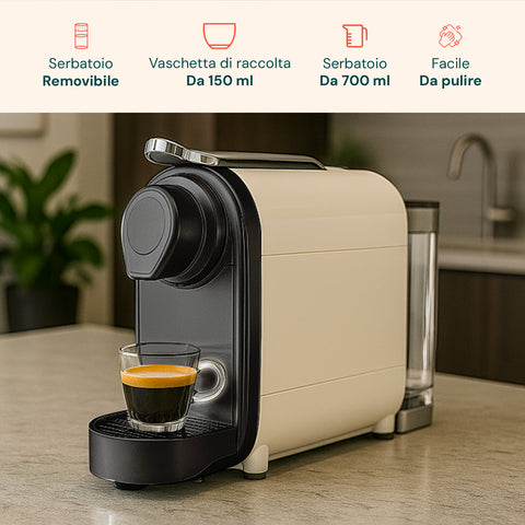 Macchina da caffè DCG con serbatoio removibile da 150ml, vaschetta di raccolta da 700ml e facile da pulire, espresso perfetto