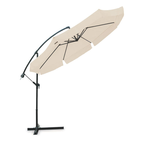 Ombrellone Rotondo 300 cm con Braccio Laterale, Manovella e Copertura Ecrù