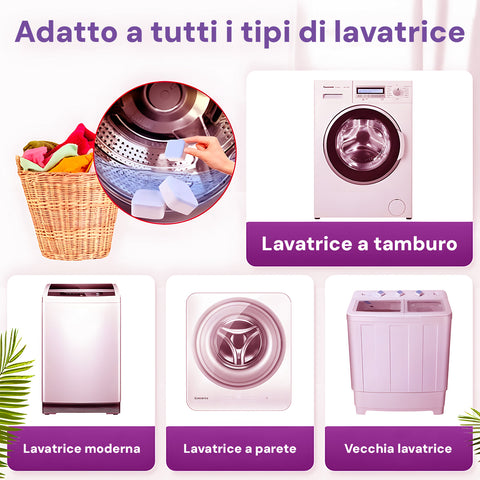 Set 5 Pastiglie Cura Lavatrice per Pulizia Calcare, Grasso, Odori e Residui Detersivo Ean-8033765130448
