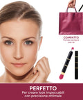Pennello trucco multiuso compatto e portatile con borsa rosa, perfetto per makeup in viaggio e ritocchi quotidiani