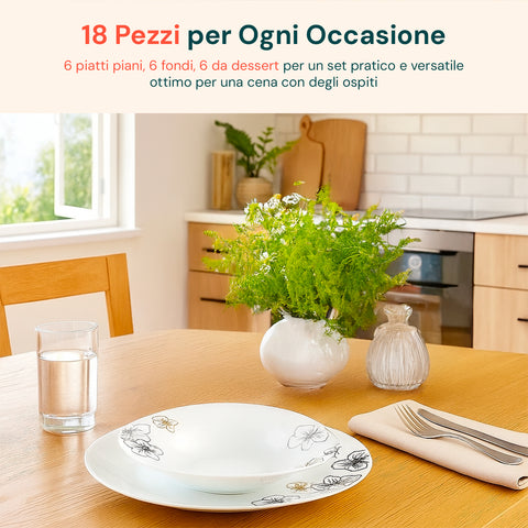 Servizio tavola Avilia 18 pezzi per ogni occasione: 6 piatti piani, 6 fondi, 6 dessert, set pratico e versatile per cena con ospiti
