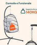 Poltrona a Dondolo Sospesa Gaia Grey in Rattan Artificiale Grigio Struttura Acciaio con Cuscini e Portata 140 kg Ean 8023755069100