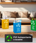 Borse ecologiche per raccolta differenziata in PVC lavabile con etichette multilingue - Sistema di contenitori colorati per separare carta, plastica e vetro perfettamente integrati nell'arredamento moderno