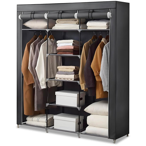 Armadio Portaoggetti Con Telo Di Copertura E 9 Ripiani 150x45x175cm