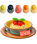 Set piatti 18 pezzi in stoneware colorati collezione Dotty Mix: 6 piatti frutta, 6 fondi, 6 piani dipinti a mano per tavola elegante