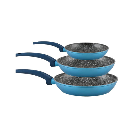 Padelle Antiaderenti Blu con Fondo a Induzione Set 3 Pezzi con Manico Ergonomico