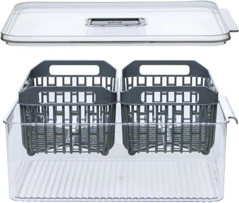 Contenitore Doppio per Frigorifero in Plastica Grigia 32,5x12x22,5 cm