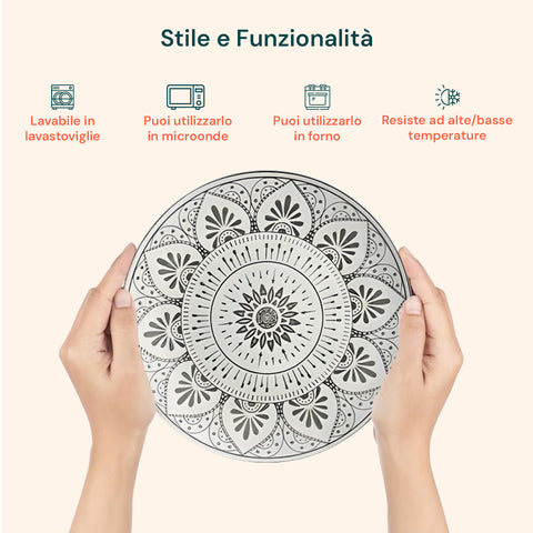Servizio Piatti 18 Pezzi In Porcellana Decorazione Mandala Per 6 Posti Tavola