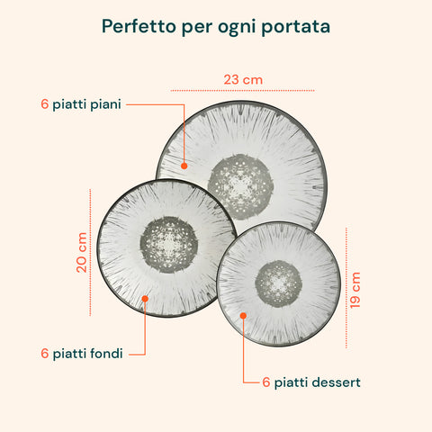 Servizio Piatti 18 Pezzi In Porcellana Decoro Corolla Per 6 Posti Tavola