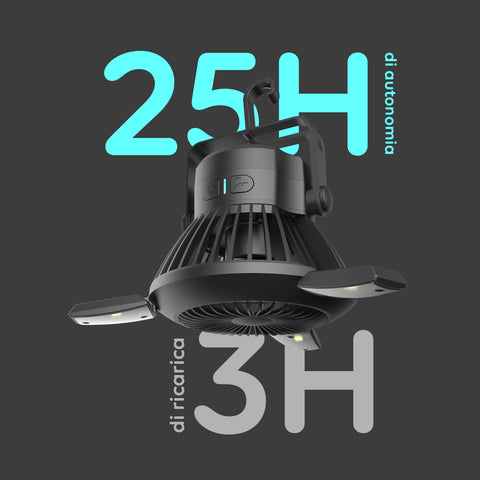 Wintem Ventilatore da Esterno Absolute 4W con Pannello Solare Batteria 25h, 4 LED, Gancio, Ricaricabile USB e con Funzione Powerbank Ean-8052286431759