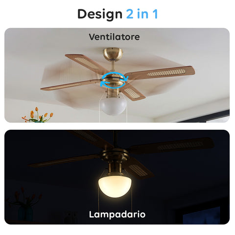 Design 2 in 1 ventilatore e lampadario, combina illuminazione e ventilazione in unico dispositivo multifunzione