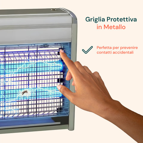 Griglia protettiva in metallo per prevenire contatti accidentali, sicurezza massima durante l'uso con mano che tocca la protezione