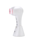 Spazzola pulizia viso elettrica bianca con testina rosa, dispositivo beauty per skincare e cura della pelle professionale