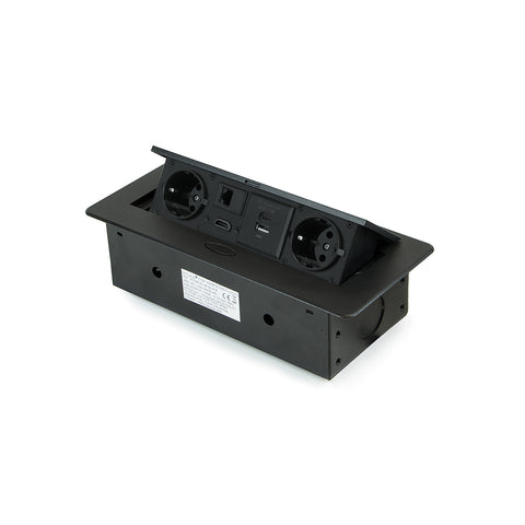 Multipresa A Scomparsa Da Scrivania Eu Con 2 Prese Schuko Usb A+C Rj45 Hdmi Nero