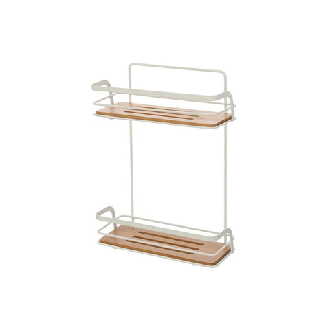 Mensola Rettangolare Per Doccia A 2 Ripiani In Bambù In Acciaio Bianco 26x36x10cm