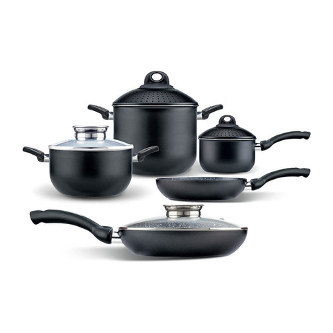 Set Pentole Antiaderenti 9 Pezzi con Coperchi Scolapasta e Dosaroma
