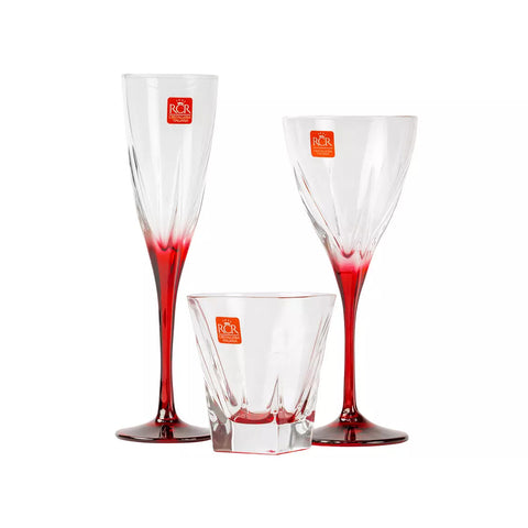 Set 6 Calici Vino 6 Flute 6 Bicchieri con Gambo Rosso Fusion