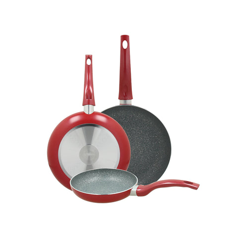 Zestaw 3 czerwonych patelni aluminiowych 20 24 28cm