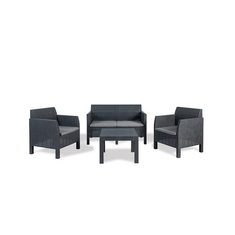 Zestaw: dwuosobowa sofa, 2 fotele i stolik, antracytowy